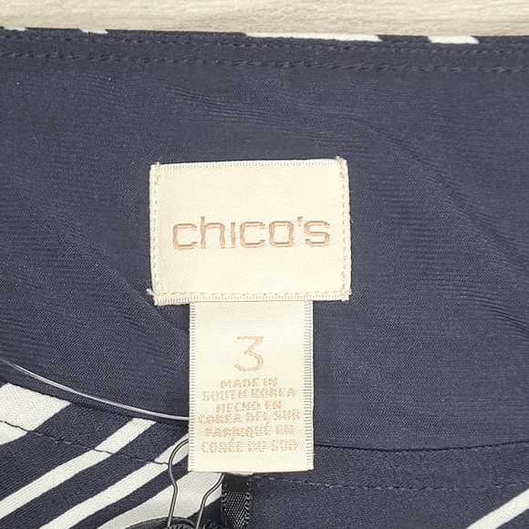 Chicos Knit Kit Stripe Variance Topper Size 3 Large Banded Hem Shirred Navy NWT - Picture 3 of 15
